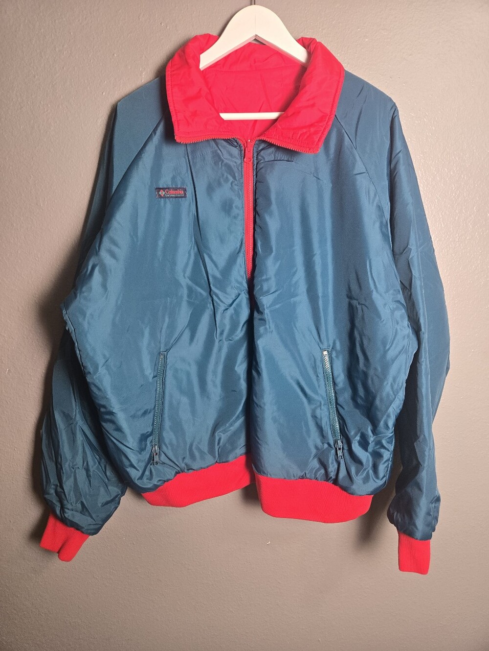 80's Columbia Red & Teal Reversible  Coat Size XL